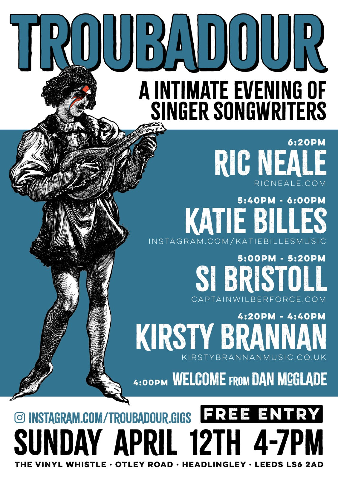 Troubadour - Singer Songwriter Event | Sun 12th Apr | 4pm